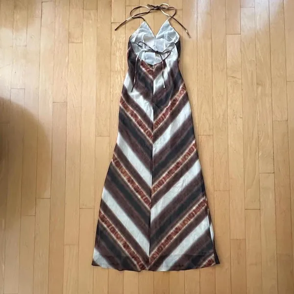 Princess Polly Esmira brown stripe halter maxi dress with backless detail - Image 3