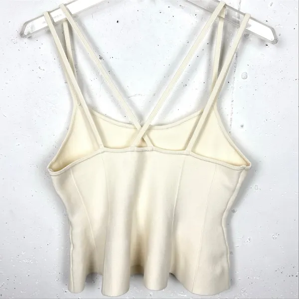 Anthropologie Maeve Bustier Peplum Tank Double Crisscross Straps Ivory Medium - Image 4