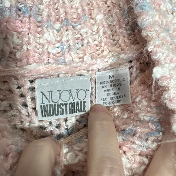 Nuovo Industriale Pink Chunky Knit Vintage Sweater - Size Medium - 1980's Pastel - Image 5