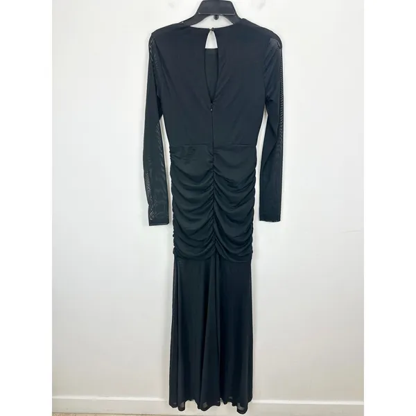 Lulus Vibrant Poise Black Mesh Ruched Maxi Dress Formal Evening Medium NWT - Image 12