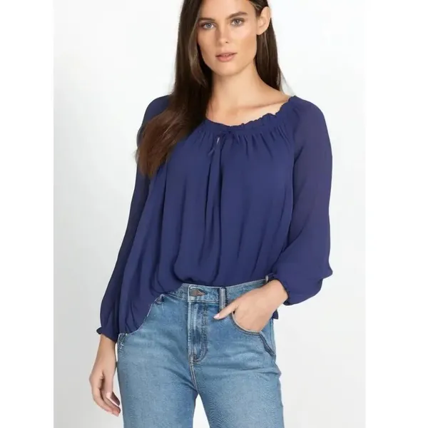 Express Women's Long Sleeve Peasant Blouse Size Small Blue‎ Casual Workwear - Image 2
