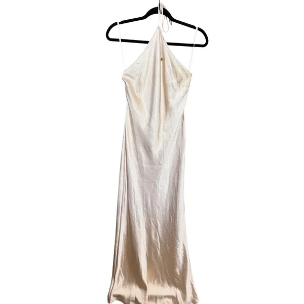 One and Only Collective Champagne Satin Halter Maxi Dress‎ Womens Medium Gown - Image 7