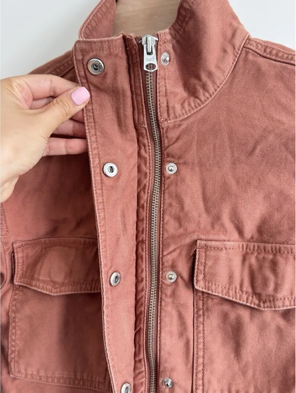Abercrombie & Fitch Cropped Utility Jacket Dusty Rose Canvas XS - Image 3