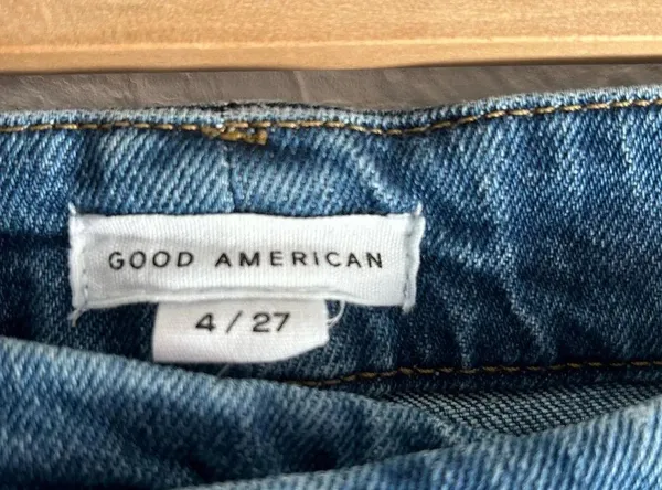 Good American Good Curve Crossover Straight Chewed Raw Hem Jeans Sz 27 - Image 5