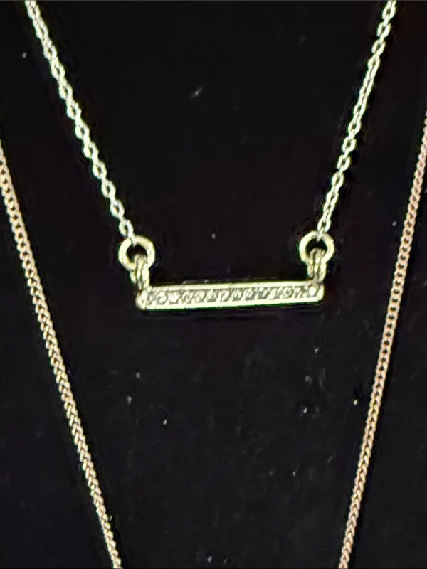 Vintage two tone double strand rhinestone bar and pendant necklace - Image 3
