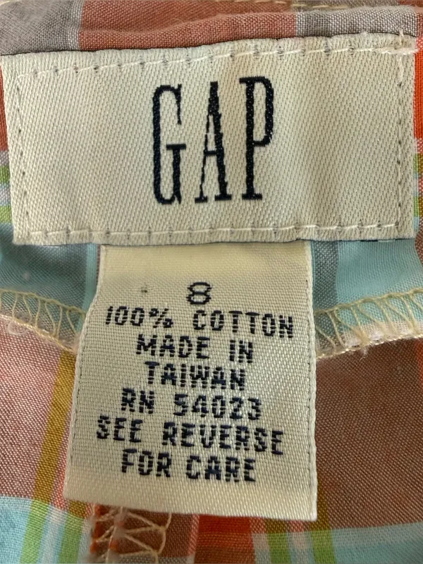 Vintage Y2K Gap Plaid Pants Womens 8 Pastel Orange Yellow Blue Retro 100% Cotton - Image 4