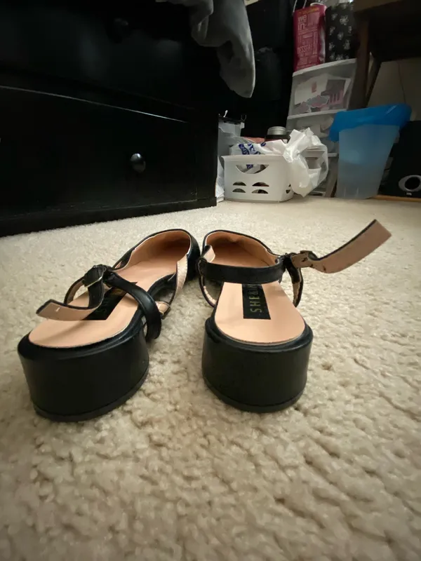 Shein Black Leather Block Kitten Heels - Image 3
