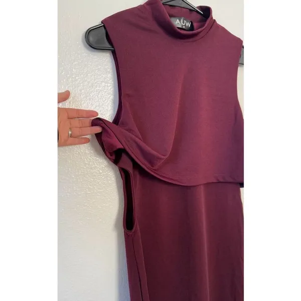 AUW Burgundy High Neck Sleeveless Cutout Side Bodycon Dress Womens Medium Cocktail - Image 3
