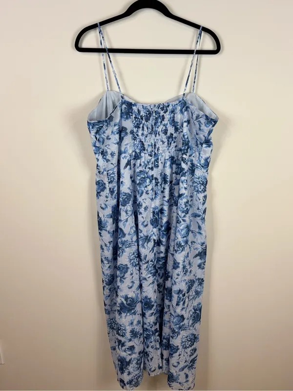 Abercrombie & Fitch Camille Satin Midi Dress Women’s Size XL Blue Floral Slit - Image 8