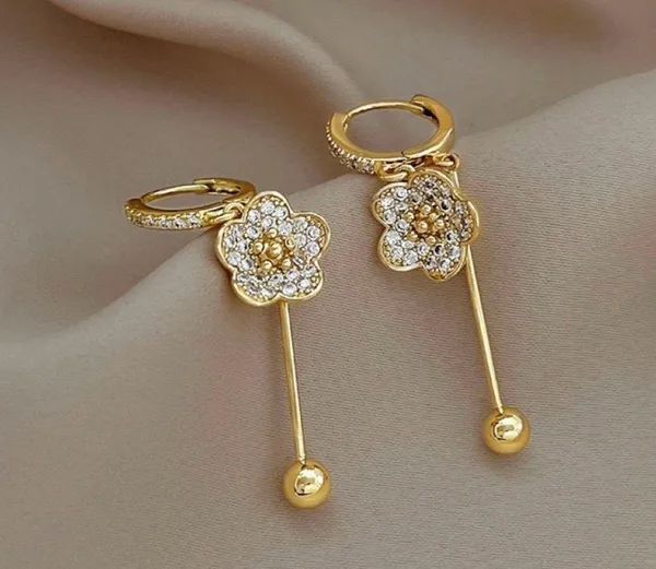 18K Gold Plated Flower Dangle Drop Earrings for Women,Elegant Flower Earrings - Image 3