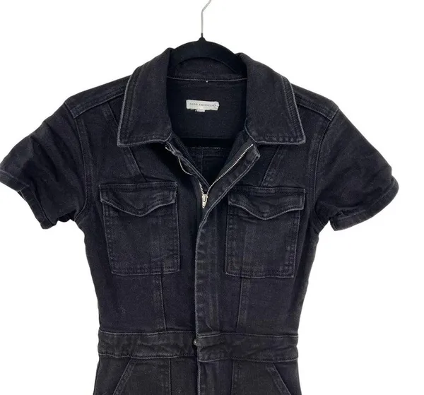 Good American Fit For Success Zippered Jumpsuit In Black099 Denim Size 1 / Small - Image 3