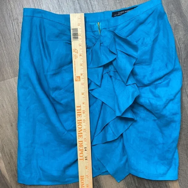 Zara Women’s Teal Linen Ruffle Midi Skirt Size Small - Image 3