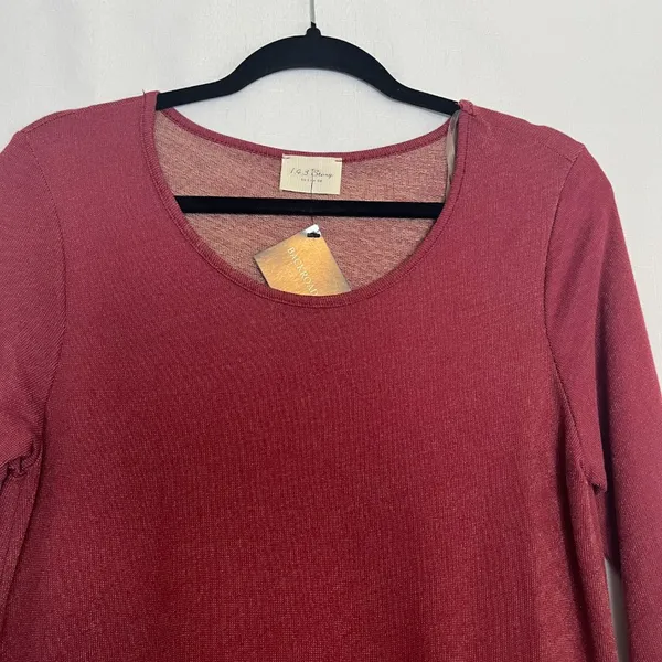 1.4.3. Story by Line Up NWT Long Sleeve Blouse with Crochet Bottom Detail Maroon/Cream medium - Image 3