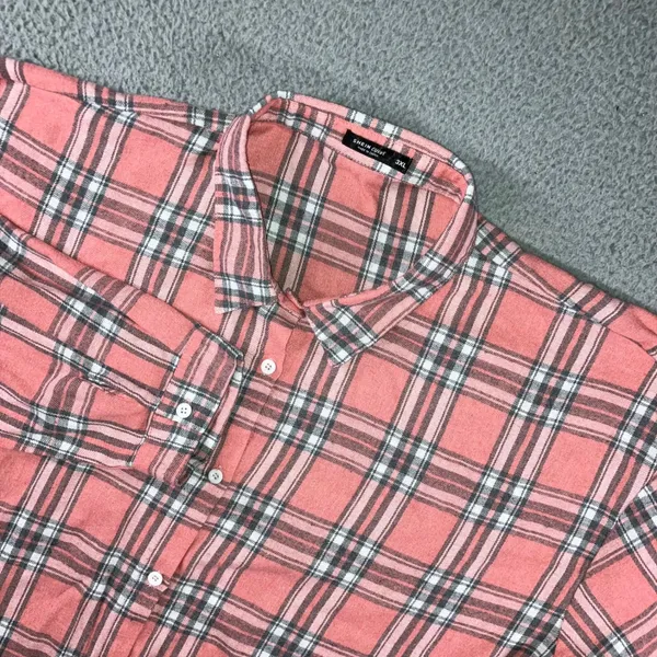 Plaid‎ Button Up Shirt Women 3XL Pink Plaid L/S Casual Western Pastel Layering - Image 2