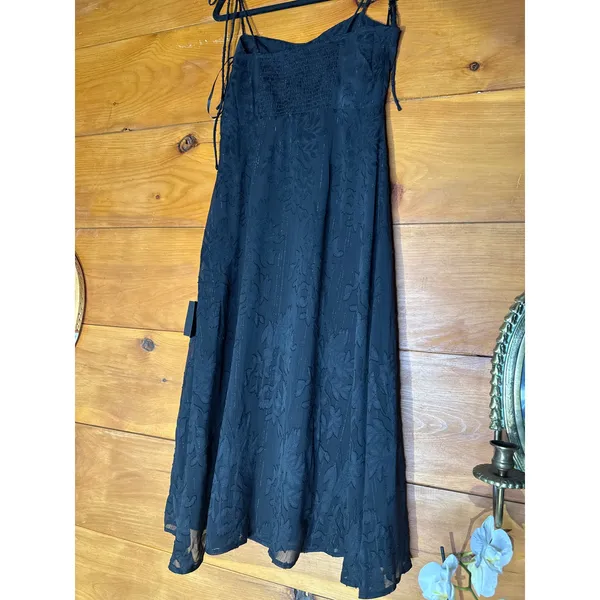 NWT Lulus Loveliest Looks Black Floral Jacquard Tie-Strap Midi Dress Party Sz S - Image 6