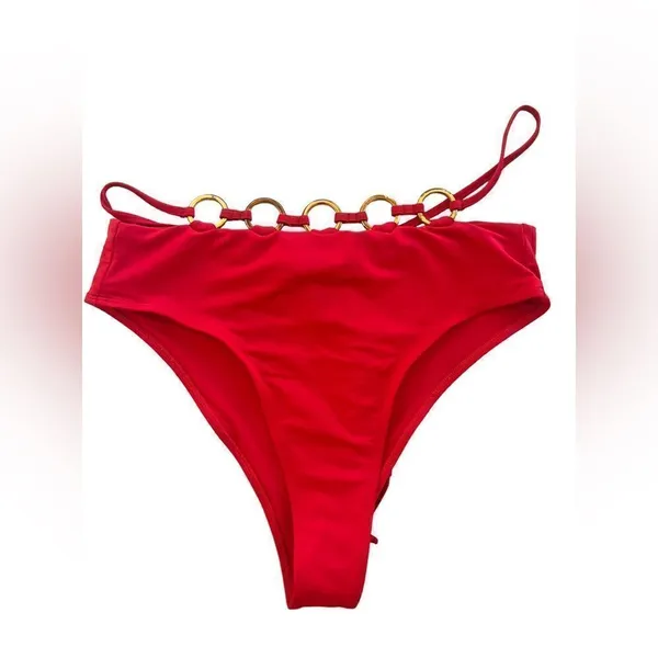 For Love and Lemons Mallorca Hi-Waist Bikini Bottom Red M - Image 4