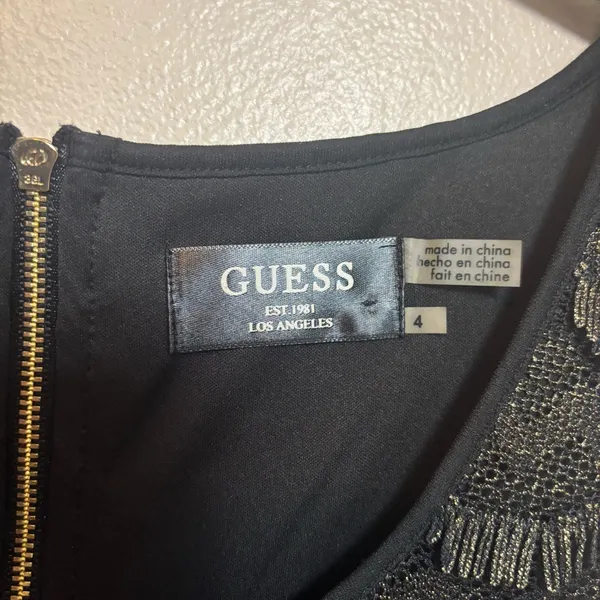 Guess Women’s Dress Fringe Scallop Sleeveless Lined Black Gold‎ Size 4 - Image 3