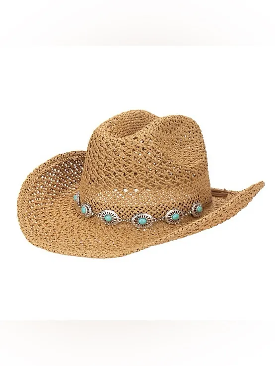 Y2K Western Straw Cowboy Hat Turquoise Concho Cowgirl - Image 3