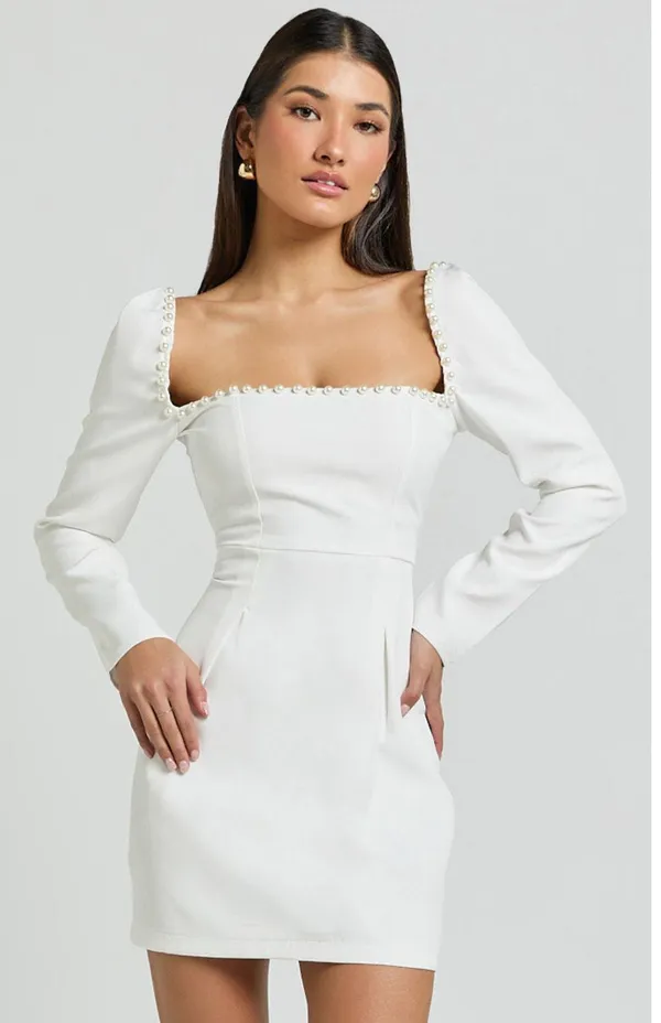 Showpo Classy White Pearl Mini Dress - Image 3