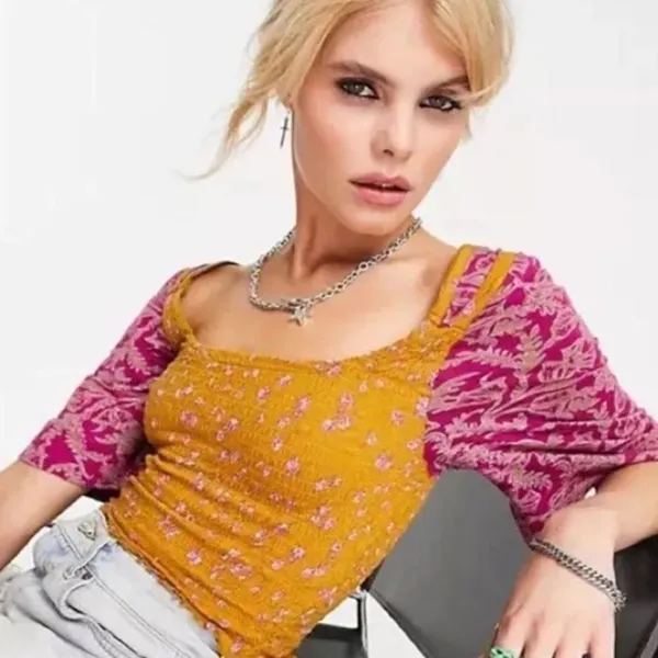 Free People Marigold Tee in Golden Combo Size Small - Image 5