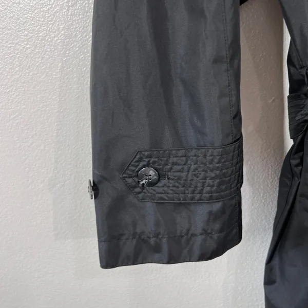 Vtg.80s‎ Maggie Lawrence Black Nylon Trench Coat Rubberized Raincoat Belted Long - Image 4