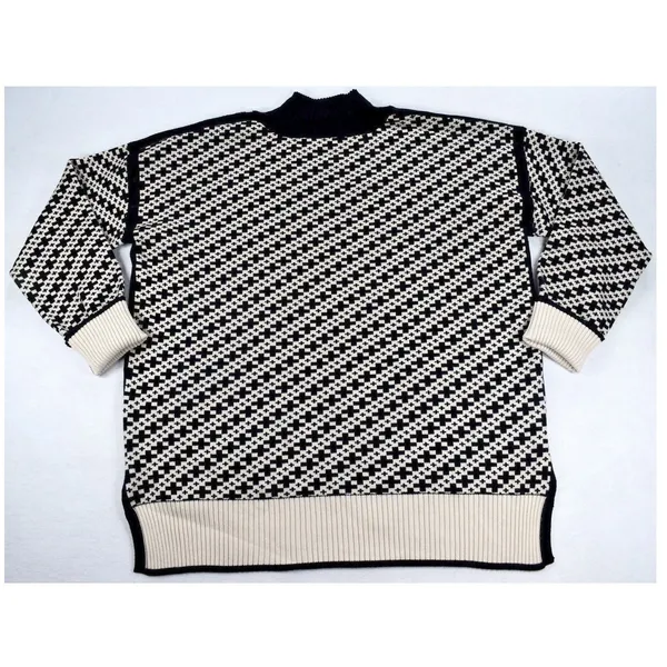 VICI Womens Medium Black White Geometric Knit Oversized Mock Neck Sweater - Image 3