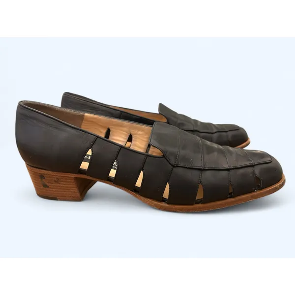 Vintage Mario Valentino Black Low Heeled Cut Out Loafer Dress Shoes size 39.5 - Image 9