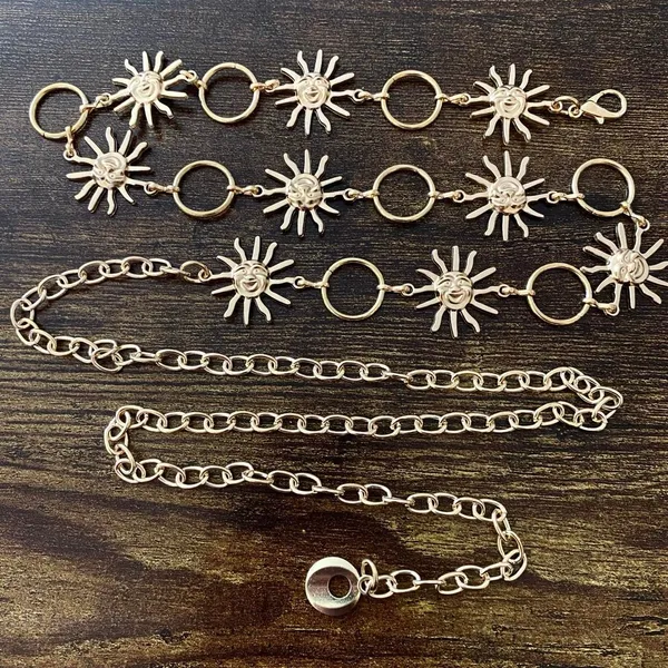 Gold Y2K Celestial Smiling Sun Open Ring Chain Belt, Fits 23-48 Inches, X7GA1333 - Image 6
