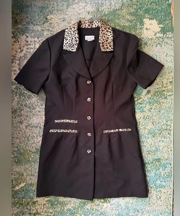 Vintage 90s Dress Savvy New York leopard trim blazer suit dress, size 12 - Image 7