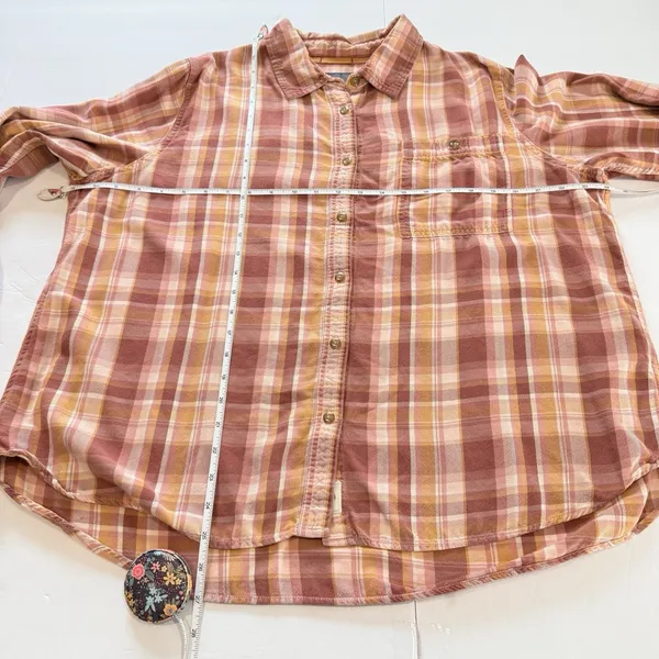 LL Bean Rangely Flannel Shirt XL Red Pink Orange Plaid Cotton Tencel Button Up - Image 6