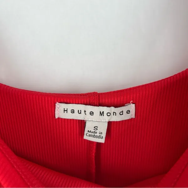 Haute Monde Red Stretch Ribbed Jersey Knit Side Slit Bodycon‎ Scoop Maxi Dress S - Image 7