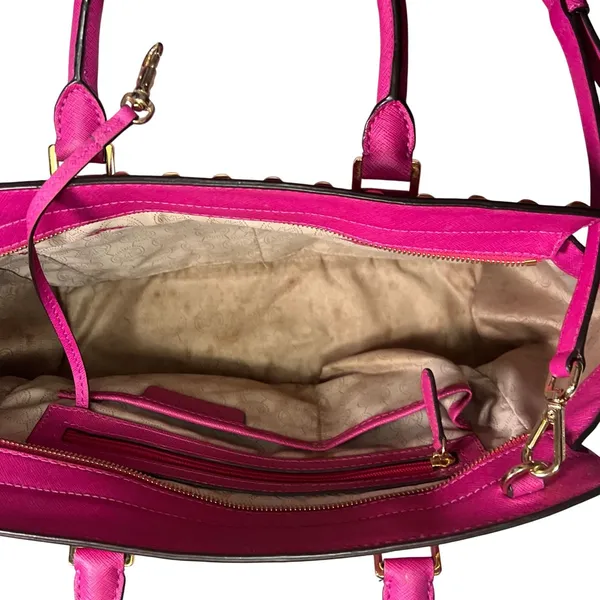 Michael Kors Selma Satchel Women Medium Magenta Pink Studded Saffiano Leather - Image 9