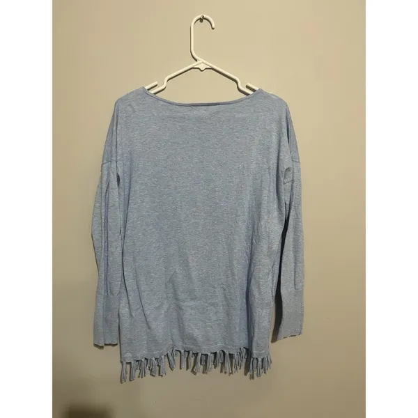 Lilly Pulitzer Blue Long Sleeve Round Neck Fringe Trim Cotton Pullover Tunic S - Image 4