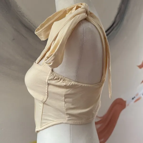 Cider bandeau.  Size Small. Zip closure on side. Straps tie into bows. - Image 2