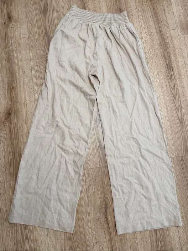 Love Tree Linen Blend Wide Leg Pants Beige Smocked‎ Waist Trousers Large NWT - Image 2