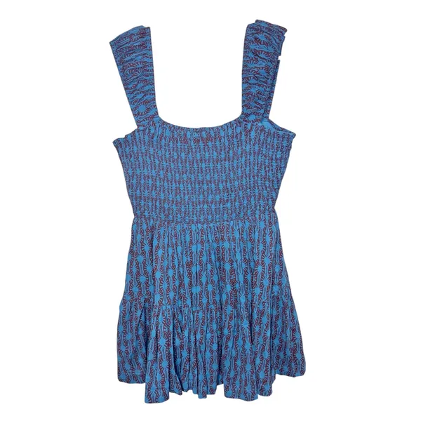 Free People Sweet Annie Mini Dress Blue Print Smocked Tiered Square Neck Womens - Image 3