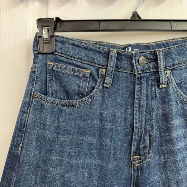 Vintage GAP blue medium wash high rise wide leg denim 100% cotton jeans flare 2 - Image 2