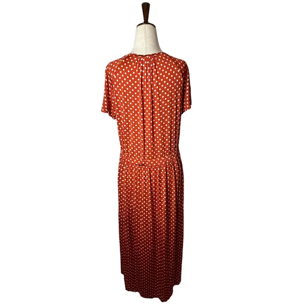 Stine Goya Caitlin Dress Women XS Orange Polka Dot Pleated Midi Boho Retro - Image 3