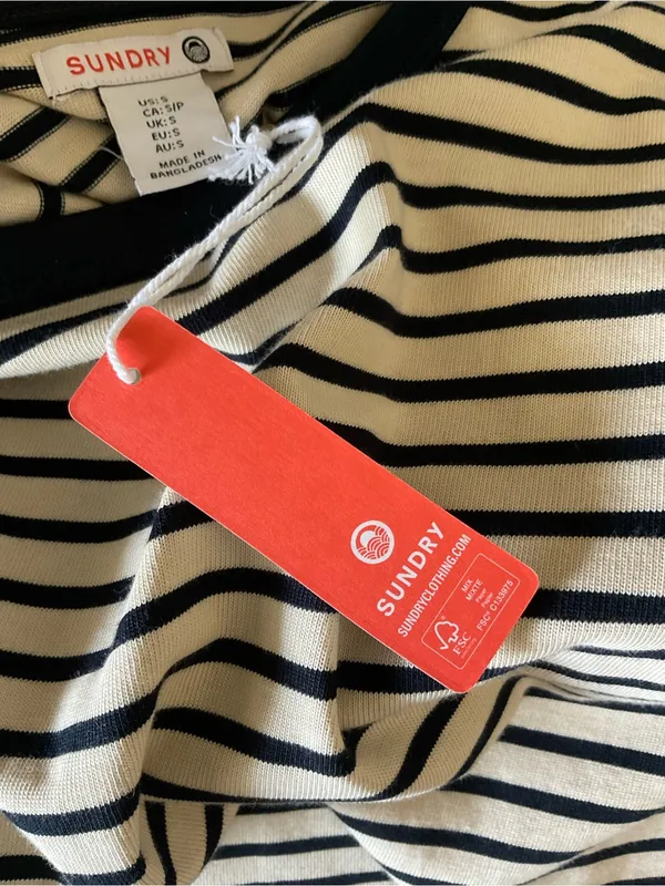 Sundry Striped‎ Crewneck Tee in Black and Cream-Small - Image 4