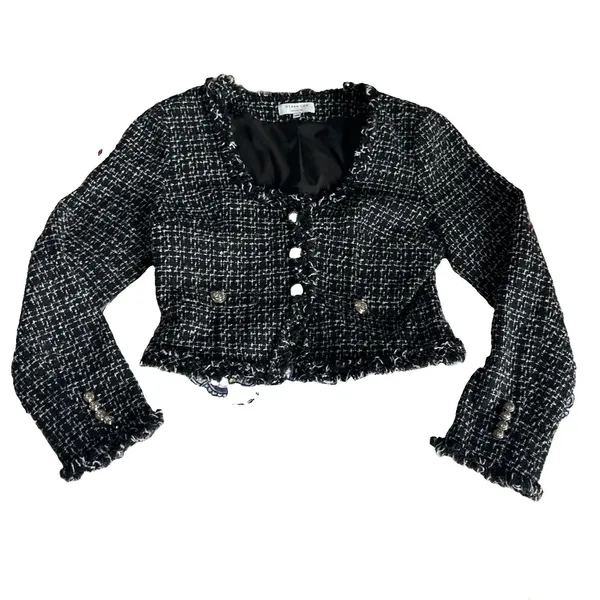 Derek Lam Collective Cropped Button Up Tweed Blazer Jacket Size 8 Boucle Twee - Image 9