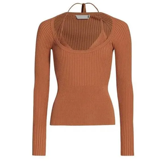 Jonathan Simkhai Jayline Pullover &‎ Bralette Set Ribbed Knit Dawn Size Large Brown - Image 4