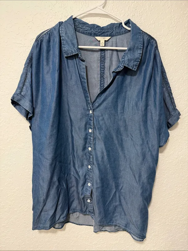TERRA & SKY 100% Lyocell Blue Short-Sleeve Button-Up Chambray Shirt Size 1X - Image 5