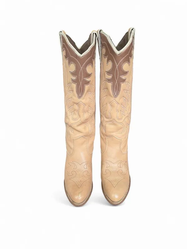 Capezio Vintage Two Tone Tan/Ivory Heeled Cowgirl Boots Sz 6 - Image 3