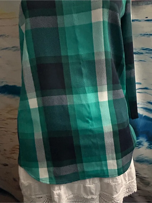 Van Heusen Women’s Green Plaid Long Sleeve Tunic Blouse SZ XXS - Image 8
