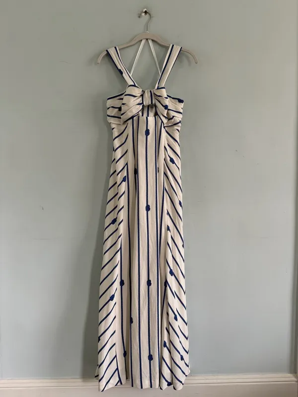 NWT‎ Antonio Melani Nicki Linen Blend Rope Print Halter Nautical Maxi Dress - Image 4