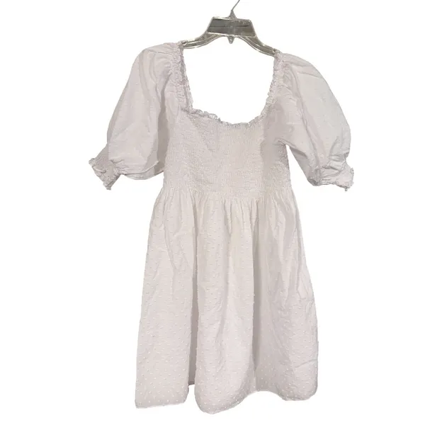 Hill House Home Athena Nap Dress White Swiss Dot Smocked Puff Sleeve‎ Mini Small - Image 4