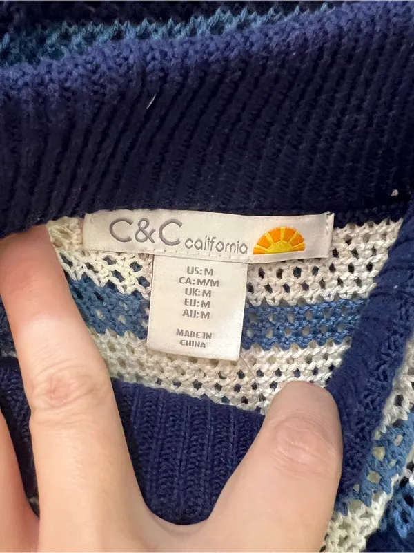 C&C California striped knit two piece set navy blue cream color Medium - Image 7