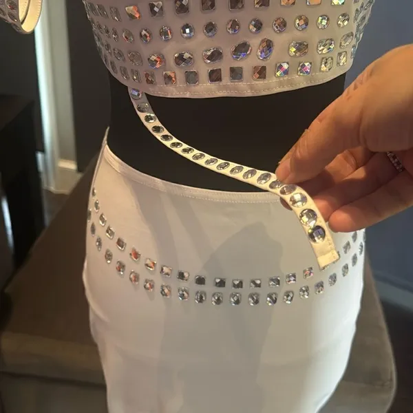Women’s White Sparkly BodyCon 2 Piece Party Club Outfit Size M NEW *READ - Image 3