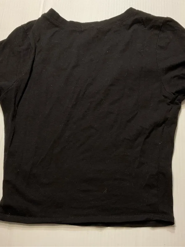 Bozzolo Womens Black Short Sleeve Baby Tee Crop Top Sz S V Neck - Image 5