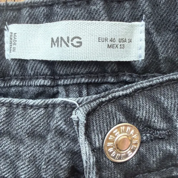 Mango MNG Womens Wide Leg High Rise Raw Hem Faded Black Jeans Size 14 - Image 4